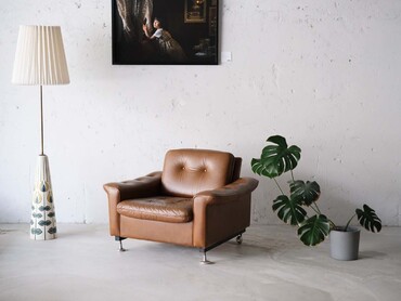 丹麥帶輪皮革單人沙發