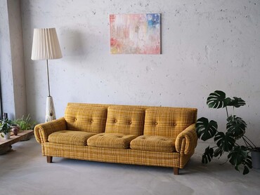 丹麥老件三人布沙發