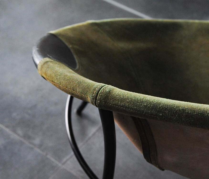 老件軍綠色麂皮鋼管椅