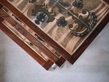 丹麥玫瑰木綠色花卉磁磚子母桌 丹麥玫瑰木綠色花卉磁磚子母桌