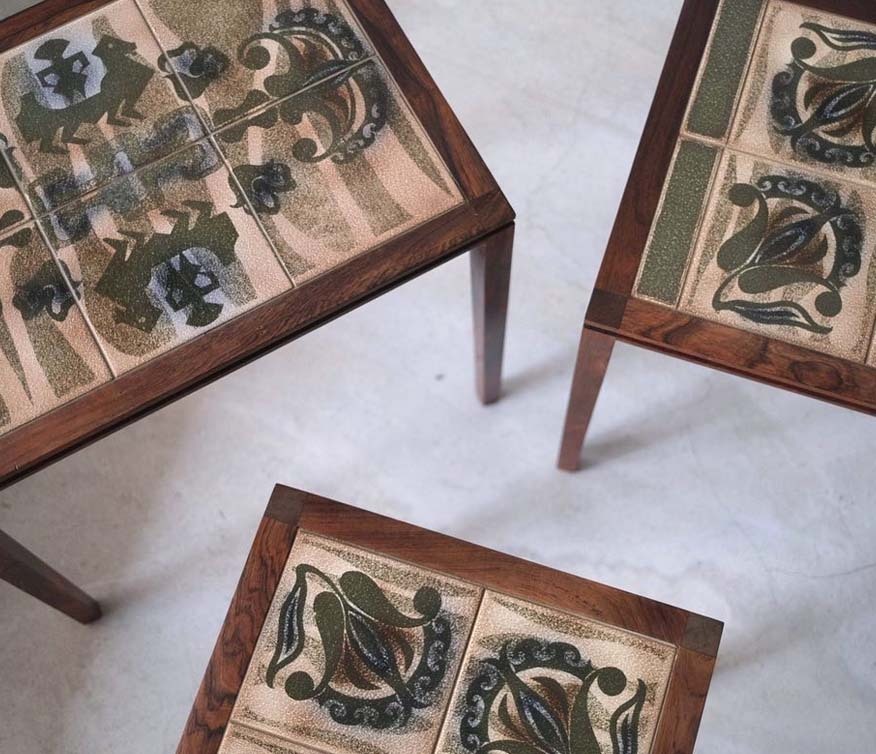 丹麥玫瑰木磁磚子母桌