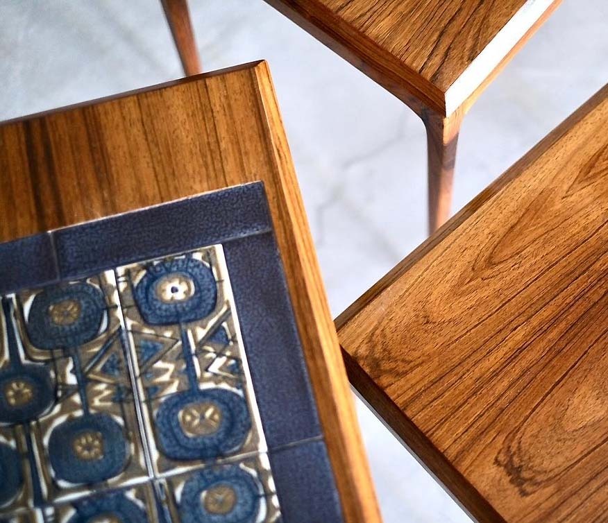 丹麥玫瑰木磁磚子母桌