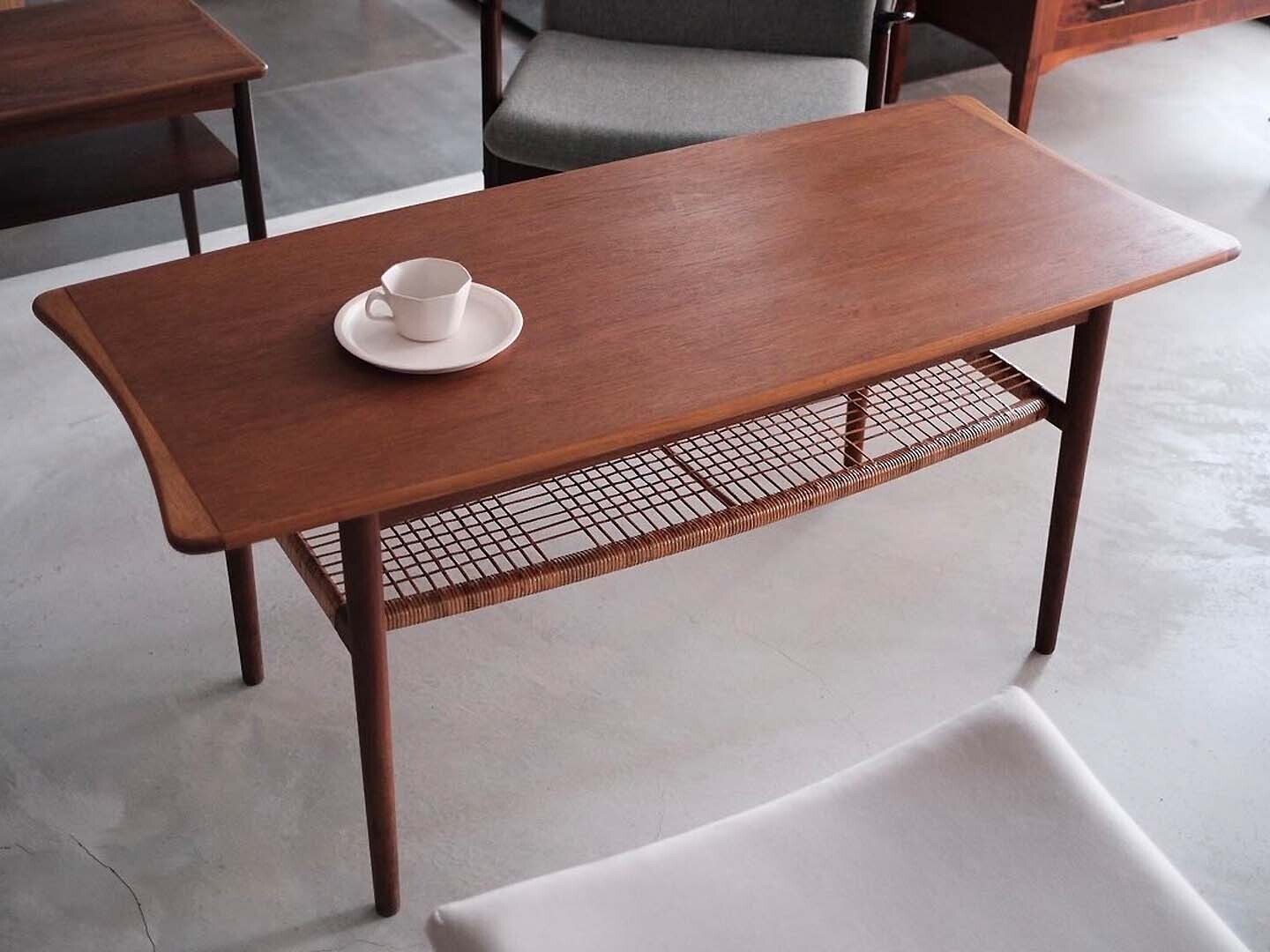 丹麥柚木藤編雙層咖啡桌