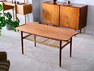 丹麥老件柚木藤編咖啡桌 丹麥老件柚木藤編咖啡桌