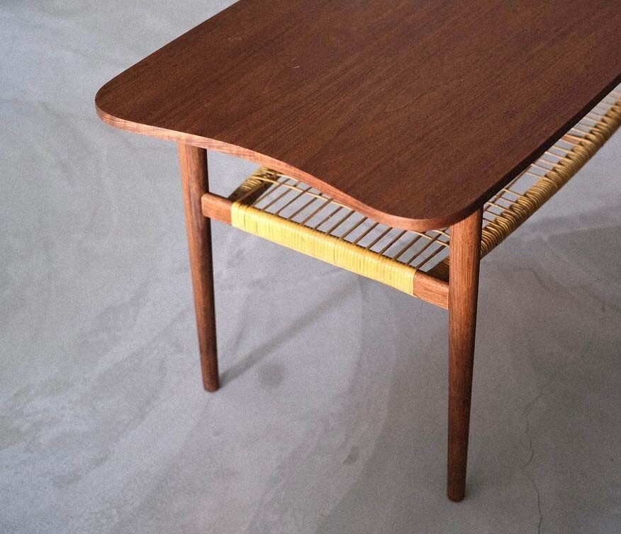 老件柚木藤編咖啡桌